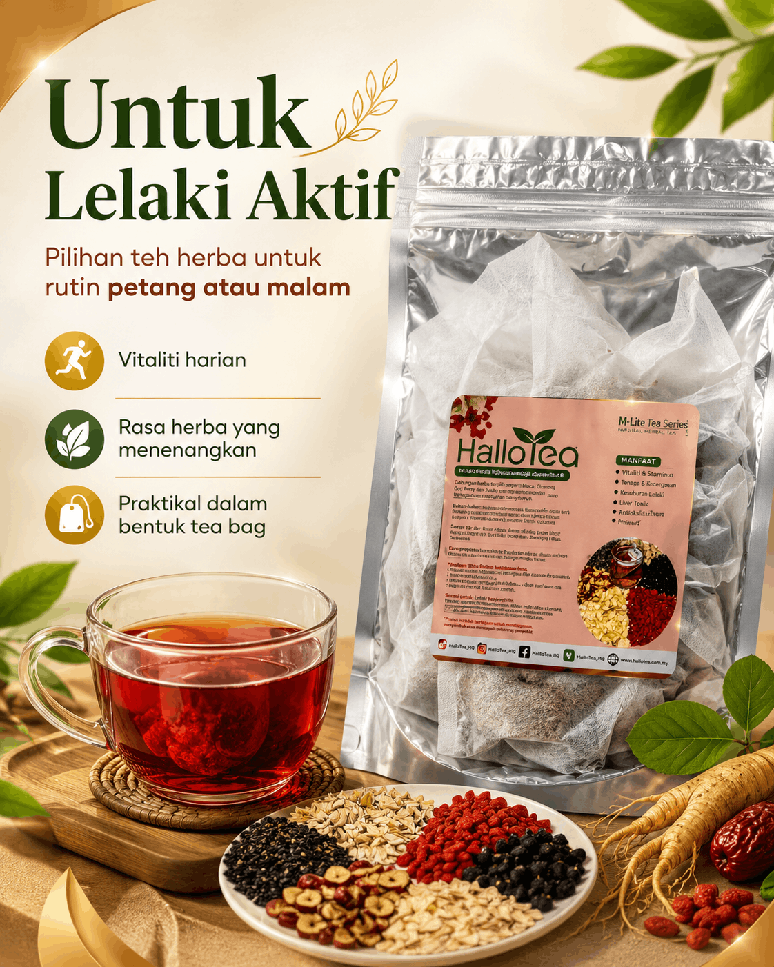 Hallo Dried Herbs Energy Booster Tea angle 3
